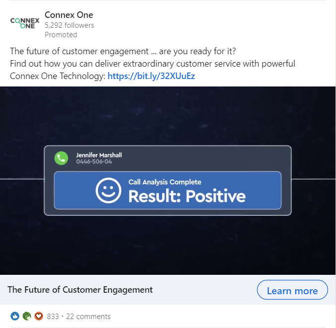An example of a paid social media ad from Connex One on LinkedIn