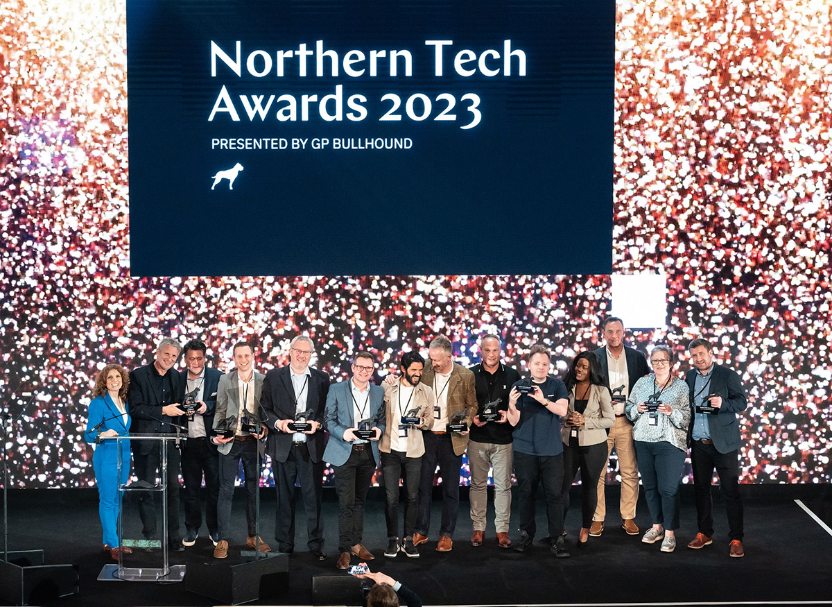 This year’s Northern Tech Awards winners posing on stage with their awards
